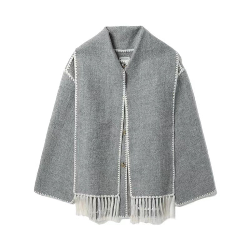 Damen Oversized Strickjacke mit Fransen und Taschen ModeGeist