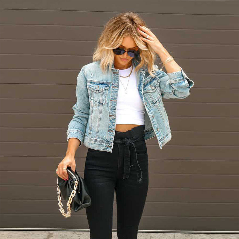 Damen Court Denimjacke im lässigen cropped Stil mit Fransendetails ModeGeist