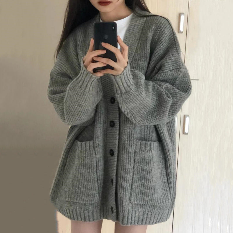 Damen Grobstrickcardigan mit großen Taschen und lässigem Schnitt ModeGeist