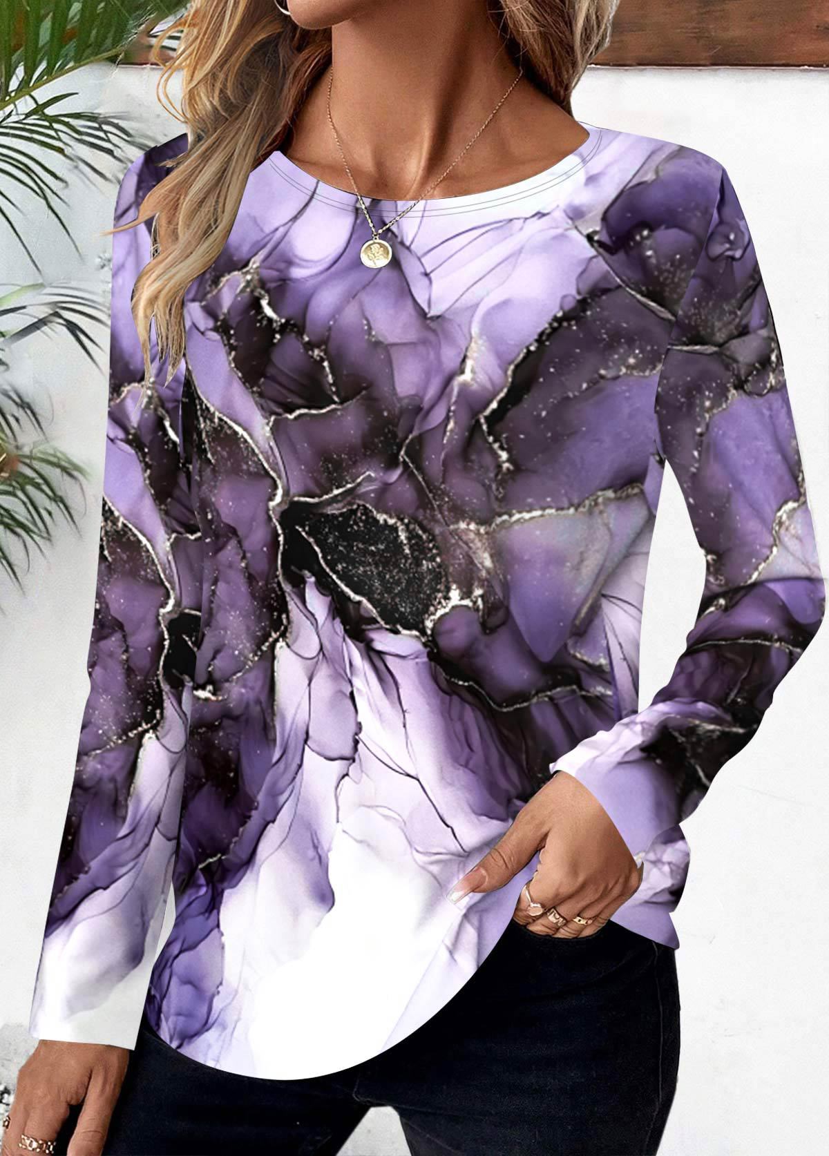 Fudus Langarm-T-Shirt mit lässigem Print und Rundhalsausschnitt