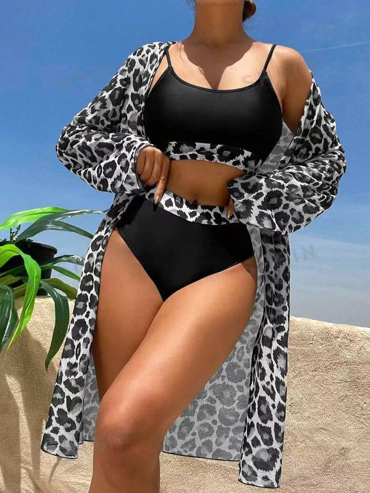 Modegeist Damen Bademoden-Set mit transparentem Überwurf