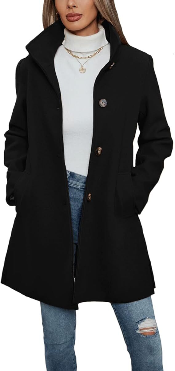 Damen Eleganter Wollmantel mit hochgeschlossenem Kragen und praktischen Taschen ModeGeist