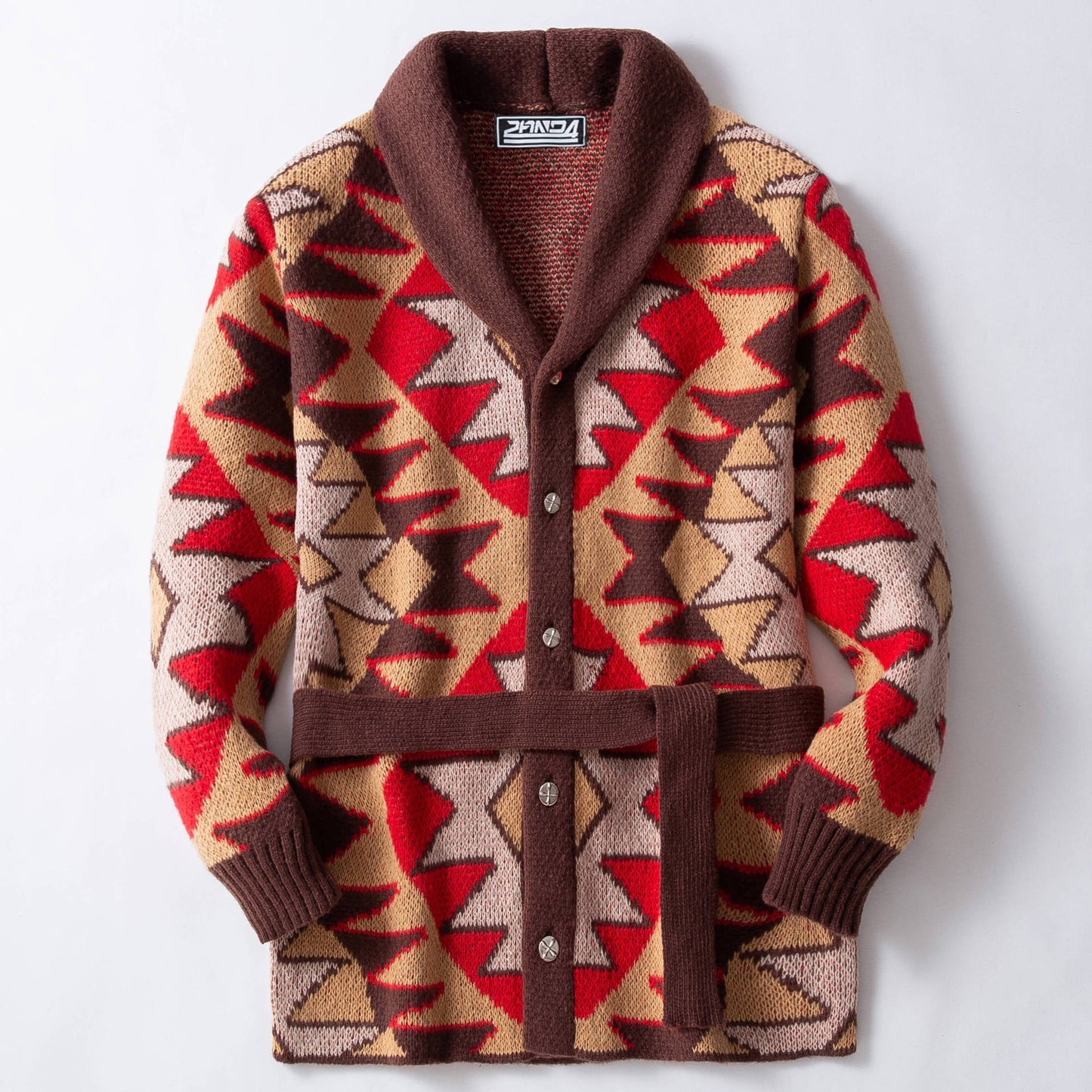 Damen Strickjacke mit geometrischem Muster und breitem Kragen ModeGeist