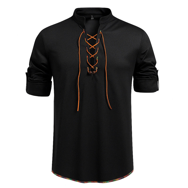 Herren Langarmshirt mit Kordelzug und Stehkragen ModeGeist