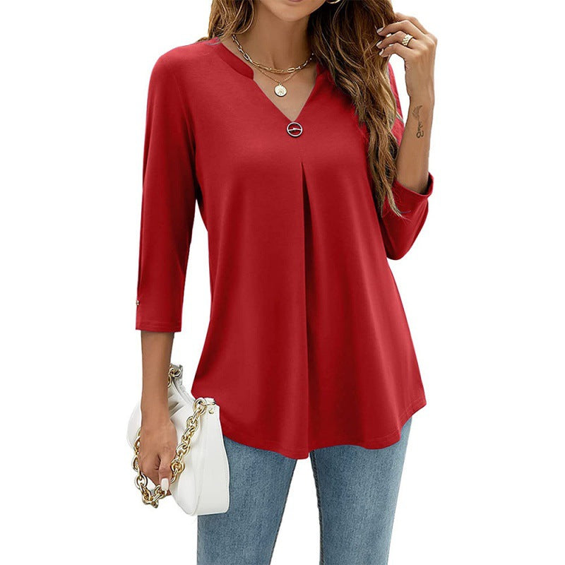 Modisches Damen Langarmshirt mit eleganter Knopfleiste und A-Linie Schnitt