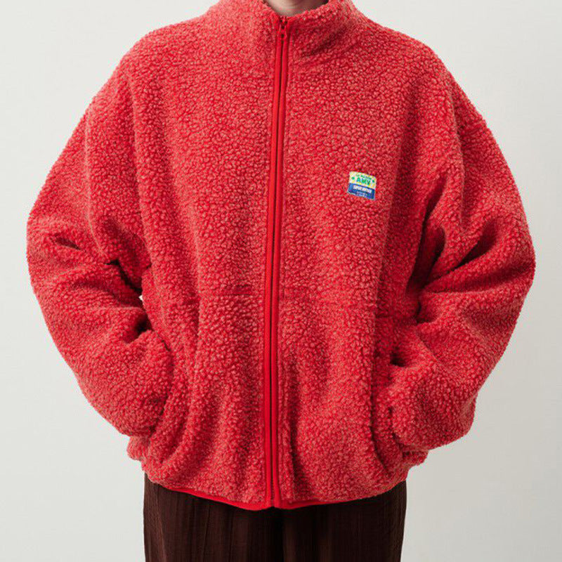 Damen Plüschjacke mit hohem Kragen und seitlichen Taschen ModeGeist