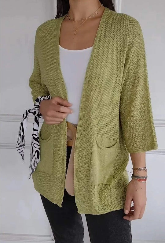 Damen lässige Strickjacke mit offener Vorderseite und praktischen Taschen ModeGeist