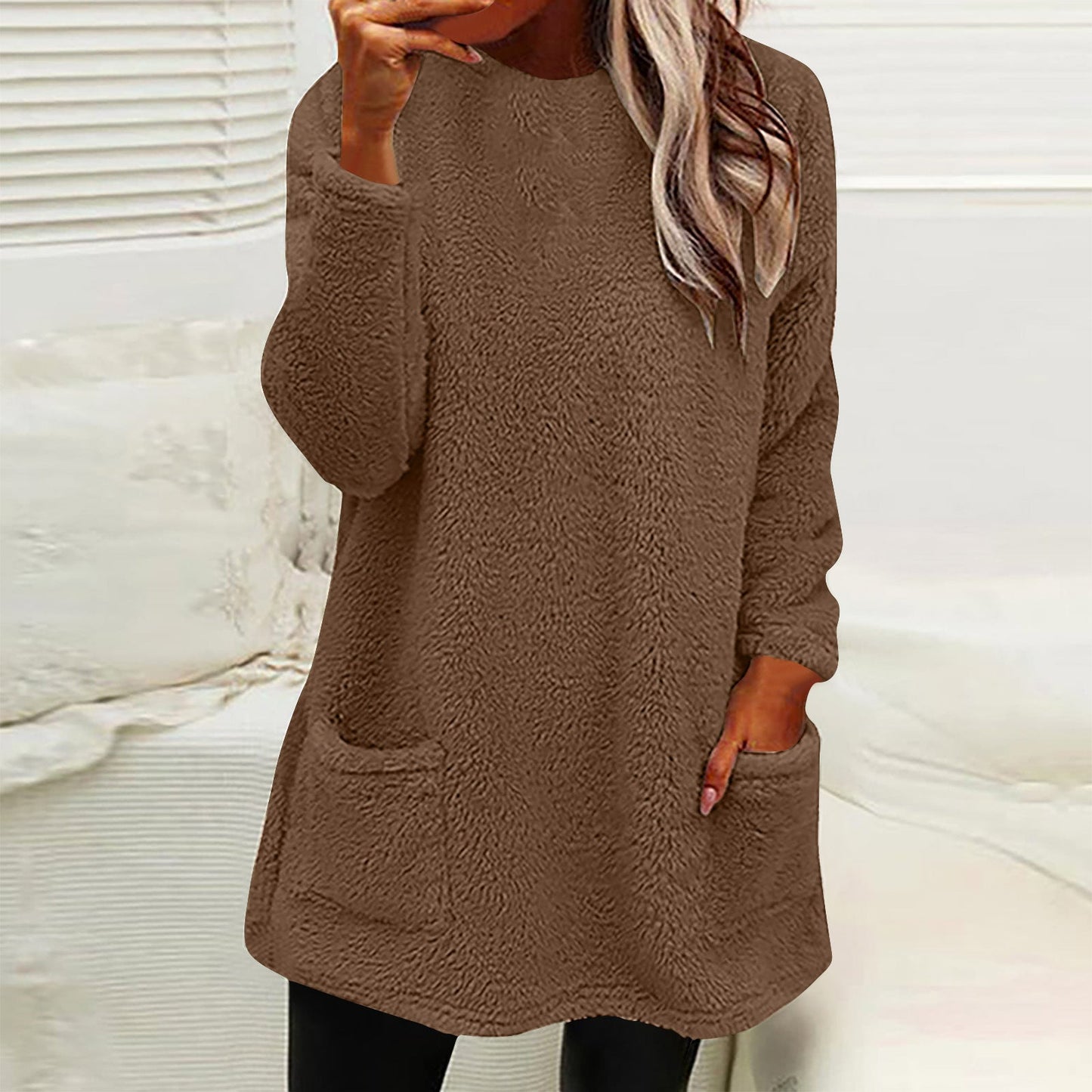 Damen Kuscheliger Fleece-Pullover mit praktischen Taschen und weitem Schnitt ModeGeist