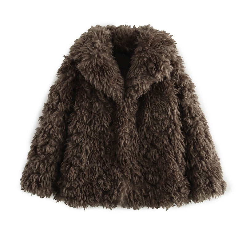 Damen Weiche Teddyfelljacke mit elegantem Revers ModeGeist