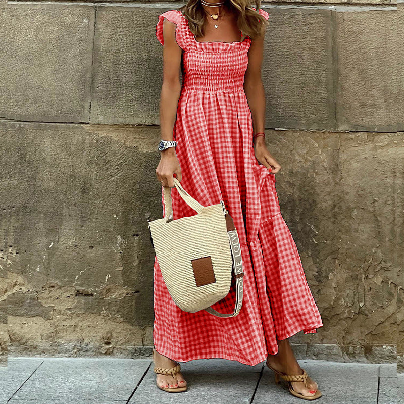 Elegantes Maxikleid für Damen mit elastischem Oberteil und raffinierten Rüschen – MODEGEIST