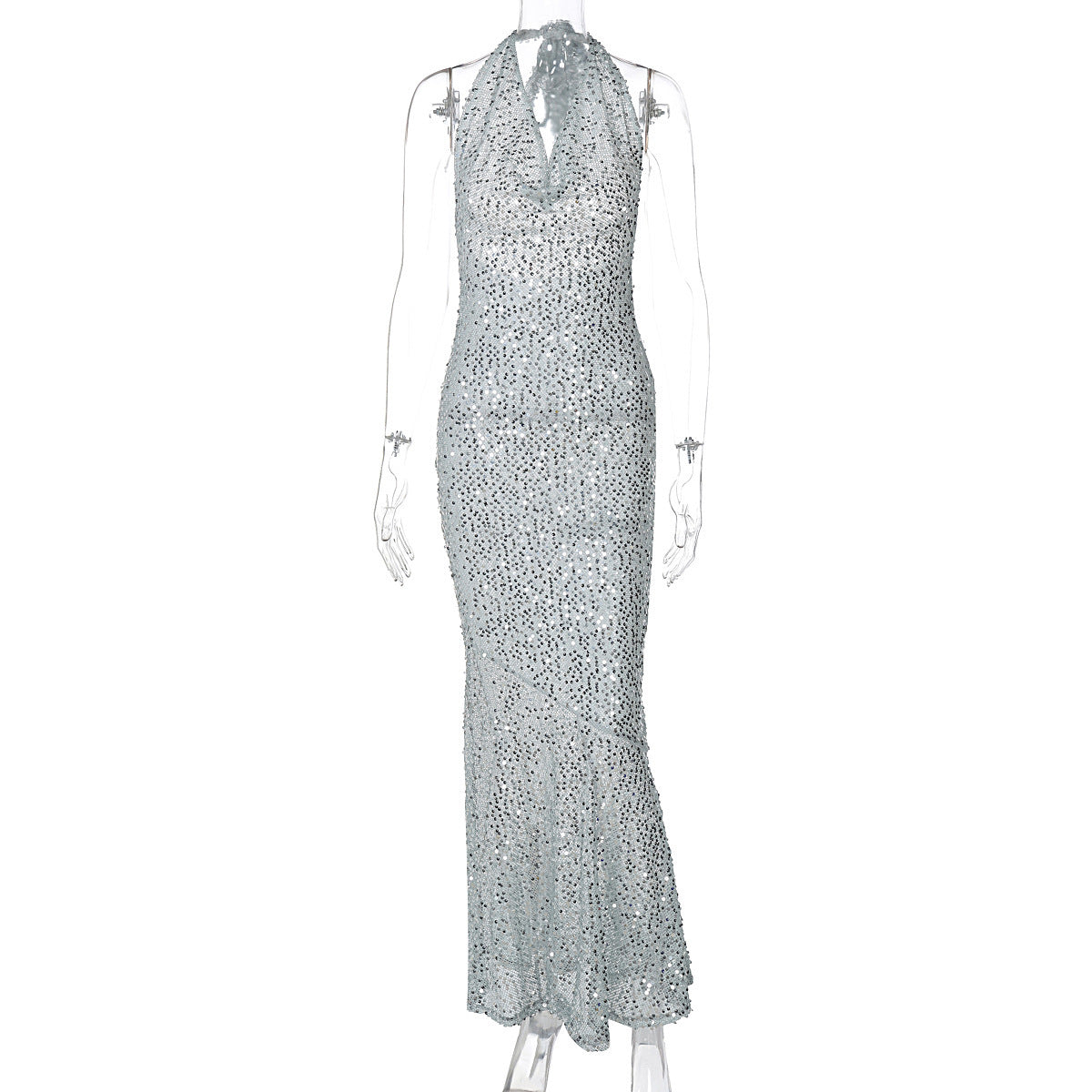 Elegantes Abendkleid für Damen mit glitzernden Pailletten und stilvollem Neckholder-Design von MODEGEIST