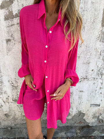 Damen lange Bluse mit durchgehender Knopfleiste und lässigem Schnitt ModeGeist