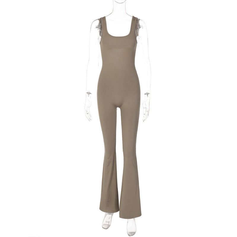 Modegeist Damen Jumpsuit mit weitem Bein, figurbetont und Rüschen
