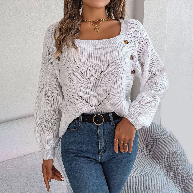 ModeGeist | Strickpullover mit Knöpfen Quadratischer Halsausschnitt Weiches und Feminines Design