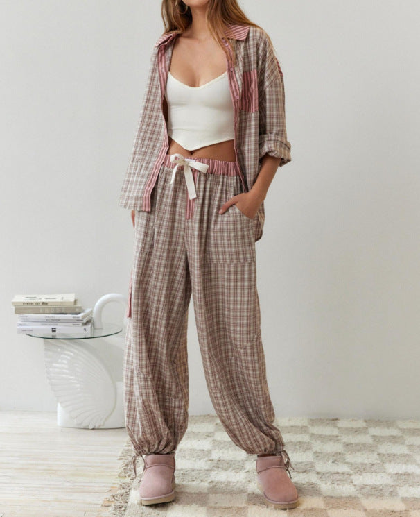 Damen lässiges Komplettset mit Karomuster aus weichem Material ModeGeist