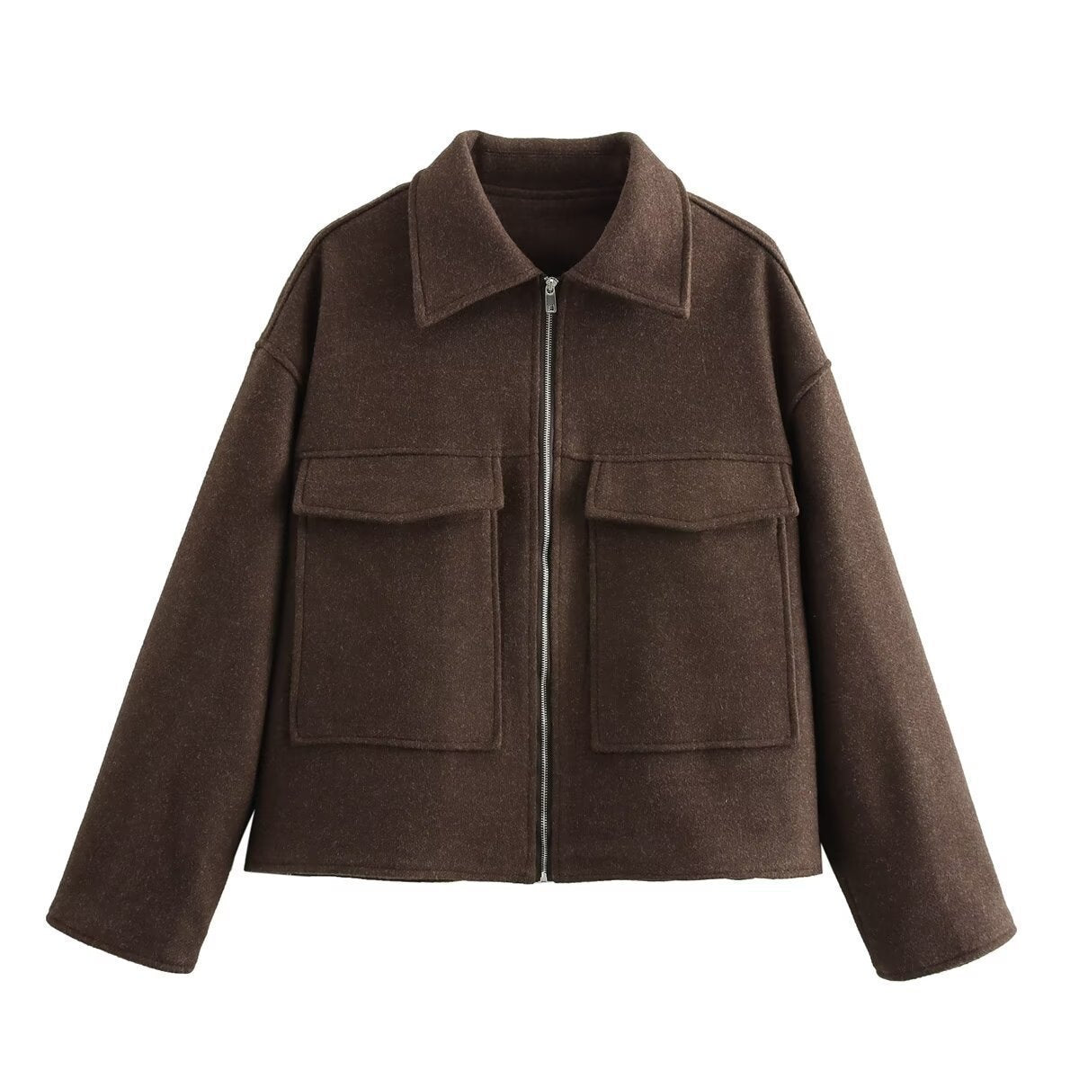 Damen lässige Jacke mit aufgesetzten Taschen und Reißverschluss ModeGeist