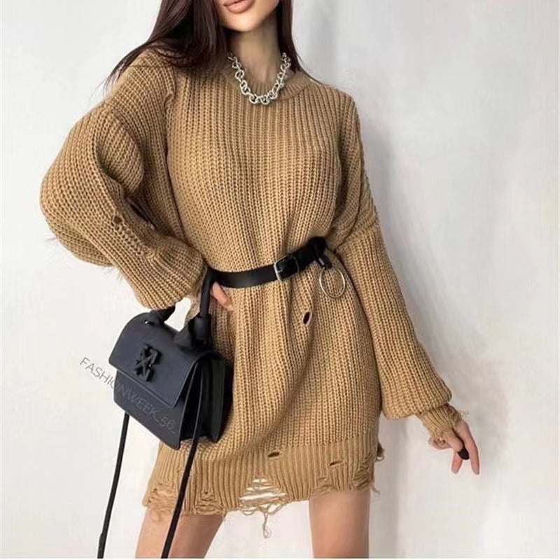 Damen Grobstrickkleid mit lässigem Schnitt und modischen Details ModeGeist