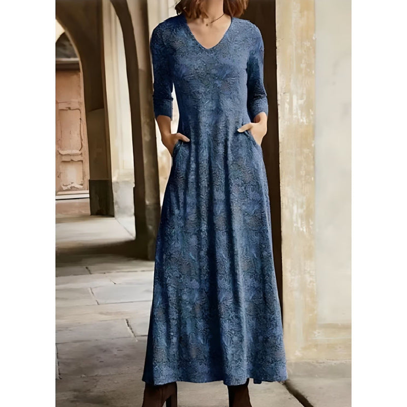 Damen Maxikleid mit dekorativen Mustern und praktischen Taschen ModeGeist