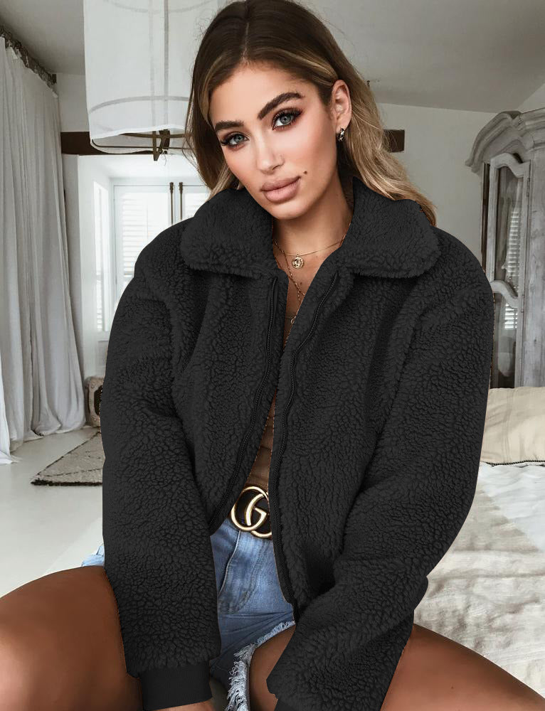 Damen Kuschelige Fleecejacke mit hohem Kragen und elastischen Bündchen ModeGeist