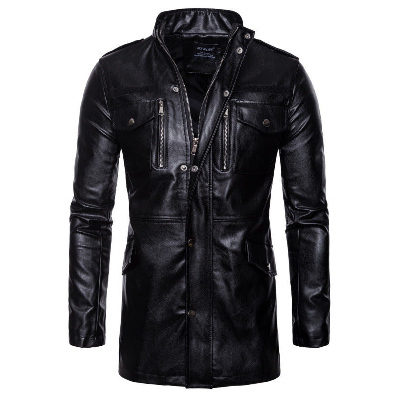 Herren modische Kunstlederjacke mit praktischen Taschen und asymmetrischem Reißverschluss ModeGeist