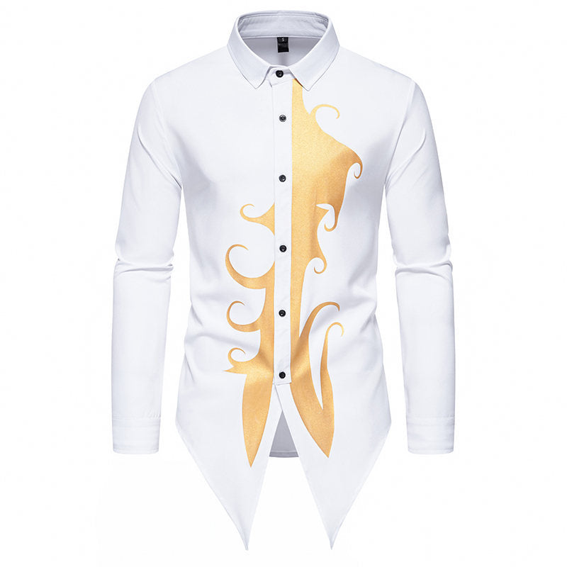 Herren Langarmhemd mit elegantem Goldmotiv und einzigartigem Schnitt ModeGeist