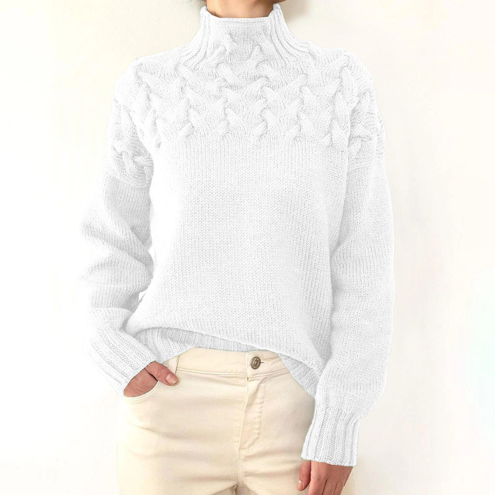 Damen Strickpullover mit hochgeschlossenem Kragen und trendigem Zopfmuster ModeGeist