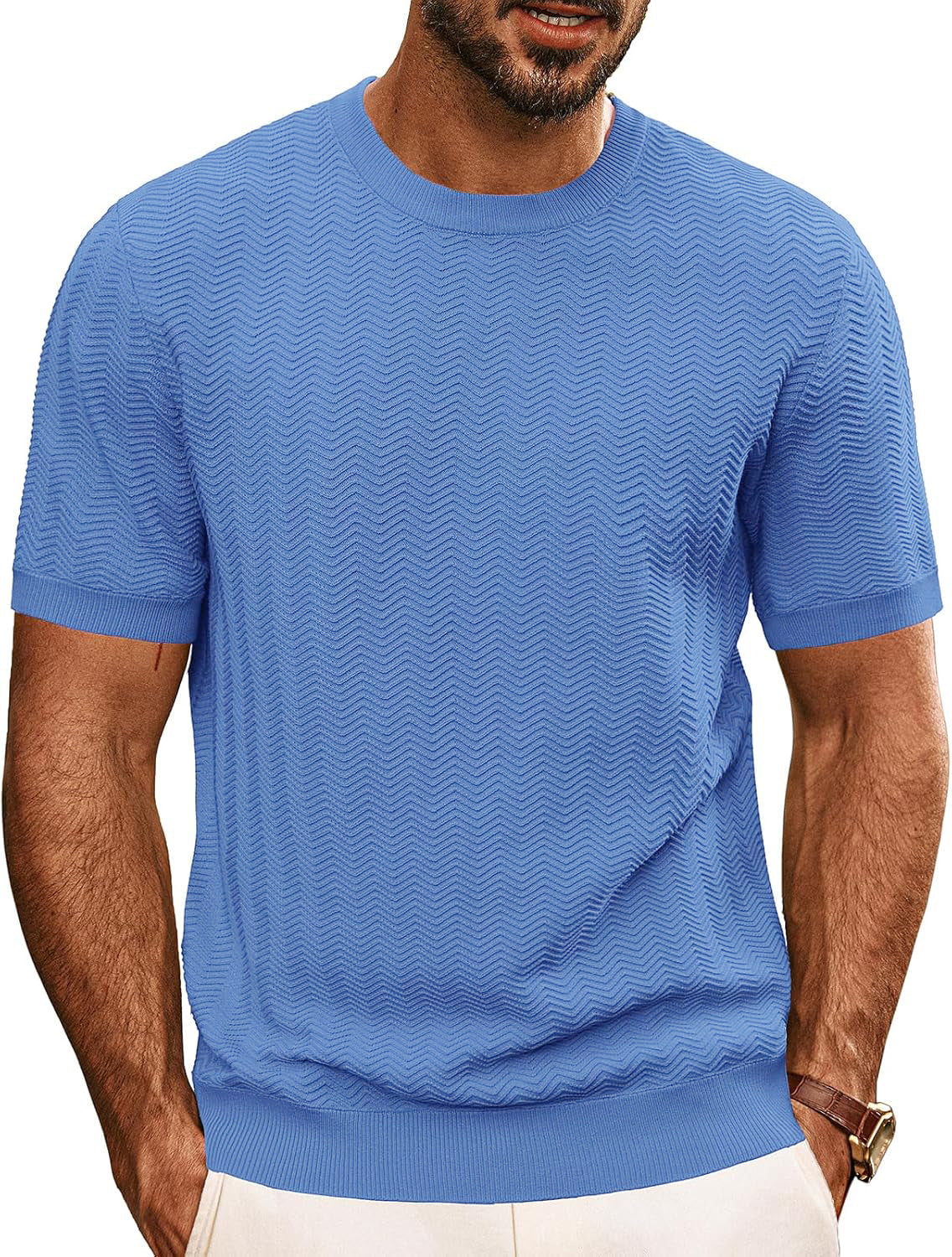 Herren strukturiertes Rundhals T-Shirt ModeGeist