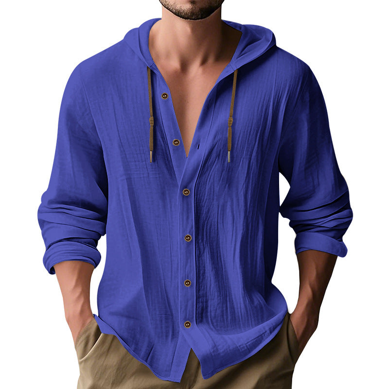 Herren lässiges Kapuzenshirt aus atmungsaktiver Baumwolle mit Knopfleiste und verstellbarem Kordelzug ModeGeist