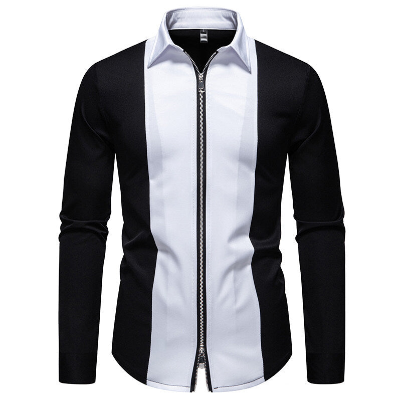 Herren modisches Langarmshirt mit stylischem Stehkragen und kontrastierenden Paspeln ModeGeist