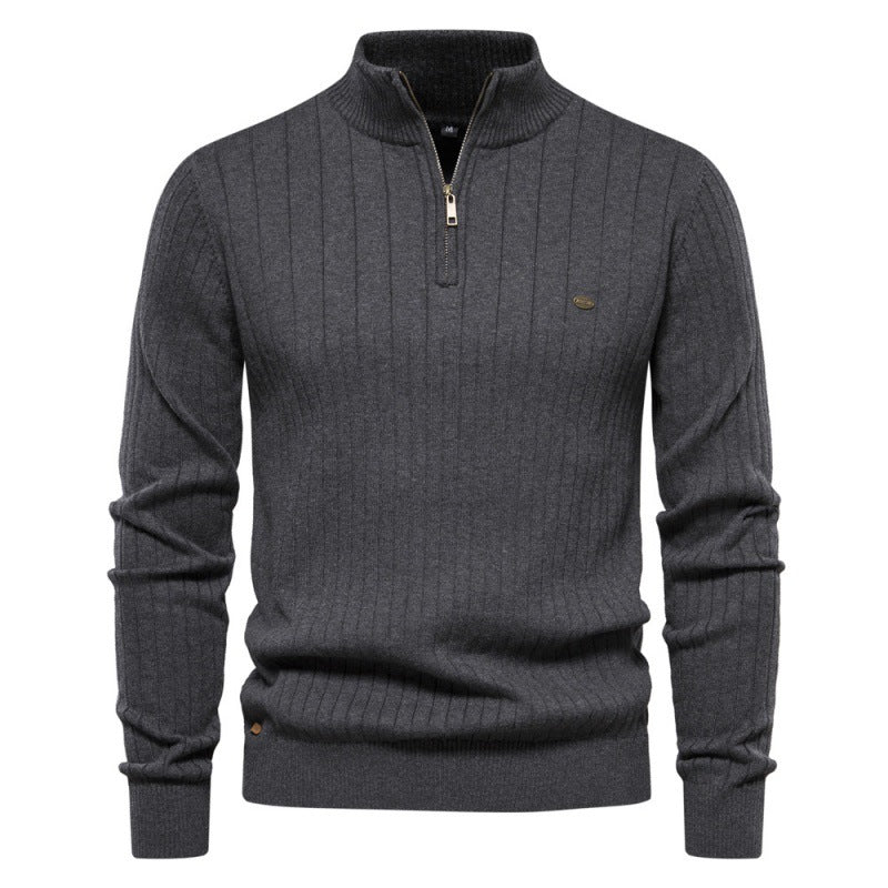Herren Pullover mit halbem Reißverschluss und Rippstruktur ModeGeist
