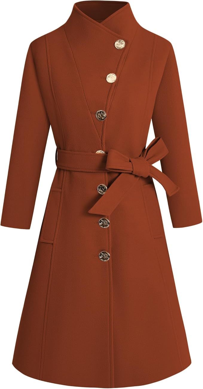 Damen eleganter Wrap-Mantel mit ausgefallenem Kragen und Gürtel ModeGeist