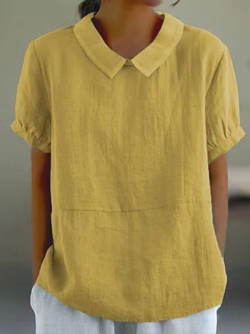 Leinenbluse für Damen: lässiger Schnitt, klassischer Kragen, halbe Ärmel, MODEGEIST
