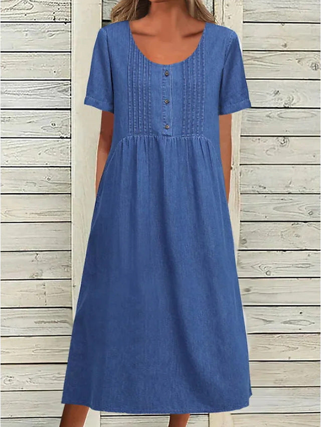 Elegantes Damen Freizeitkleid mit Knopfverschluss und Raffung von MODEGEIST