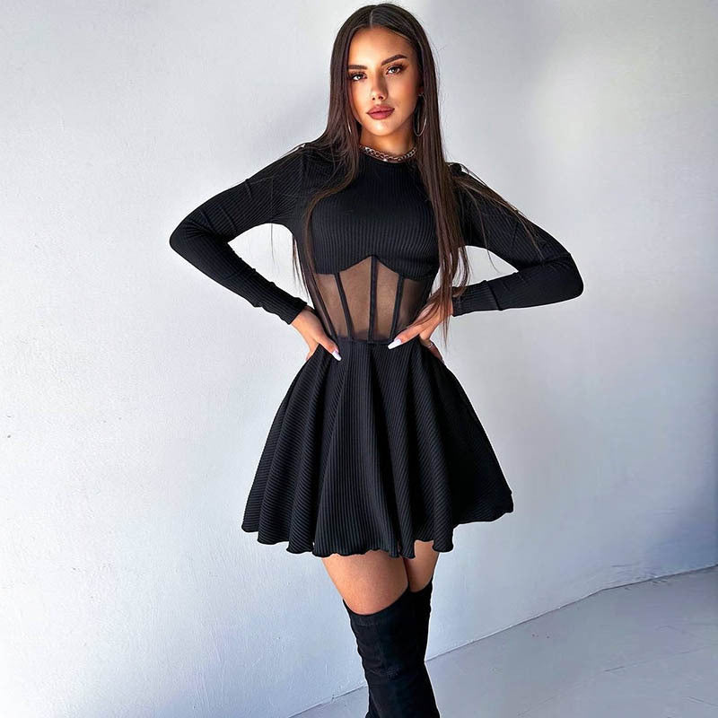 Damen Hochwertiges und elegantes Minikleid mit transparenten Einsätzen ModeGeist