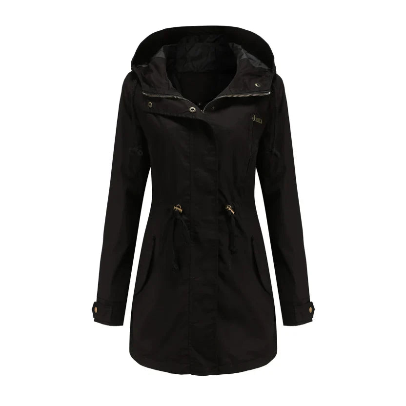 ModeGeist | Damen Langarm Wasserdichter Trenchcoat Mit Kapuze