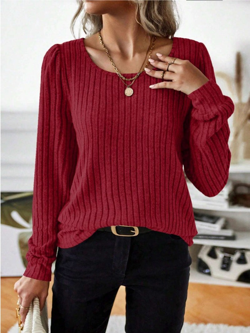 Damen Gestreifter Pullover mit Puffärmeln ModeGeist
