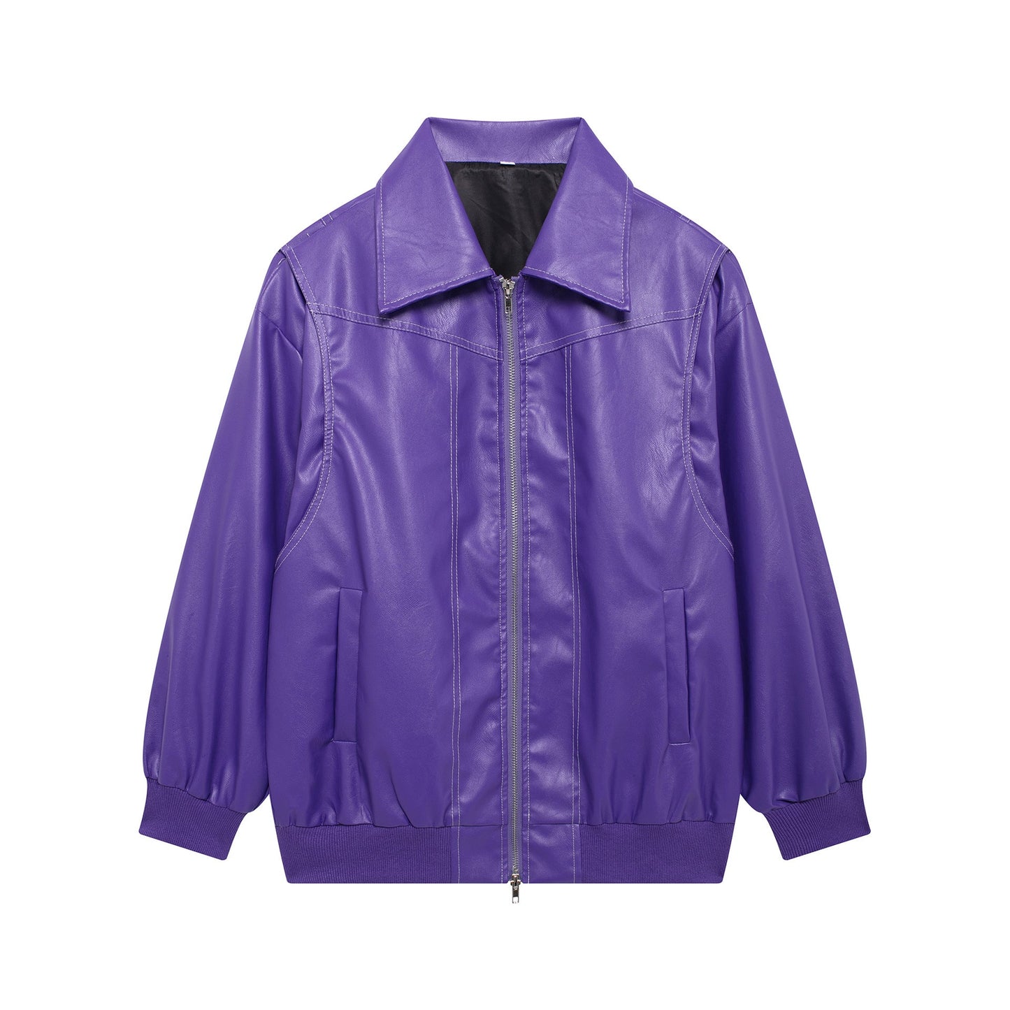 Damen Kunstlederjacke mit lässigem Schnitt und elastischem Saum ModeGeist