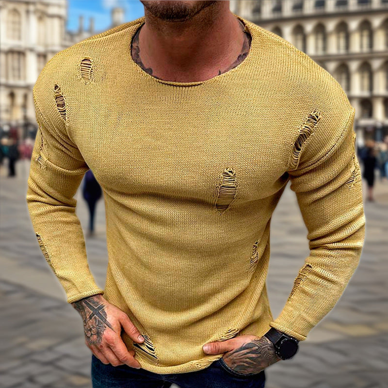 Herren Stylischer Rundhals Pullover mit ausgefransten Details ModeGeist
