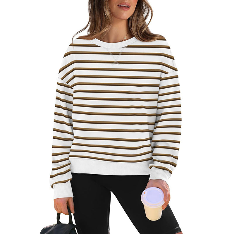 Damen lässiger Sweatshirt mit modernem Streifenmuster und Rundhalsausschnitt ModeGeist