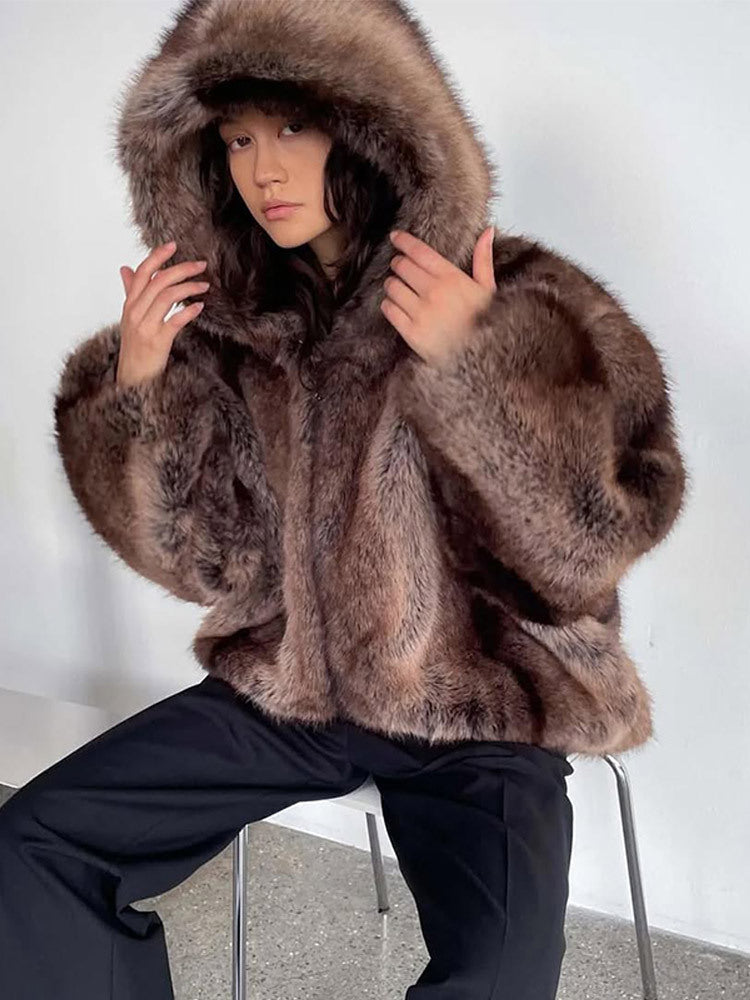 Damen Kuschelige Kunstpelzjacke mit Kapuze ModeGeist