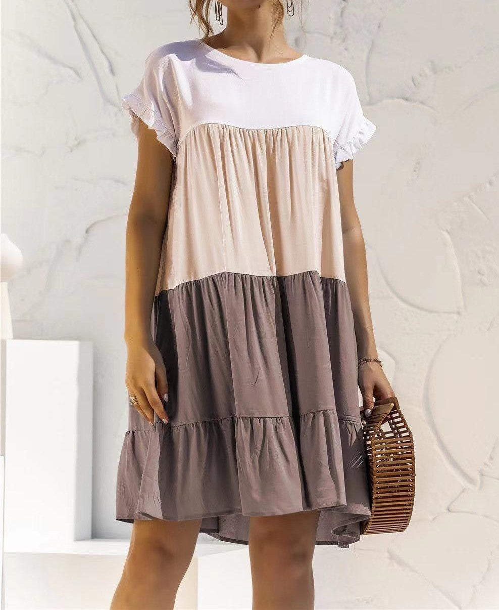 Modisches, bequemes Sommerkleid für Damen mit weitem Rock und Rüschen
