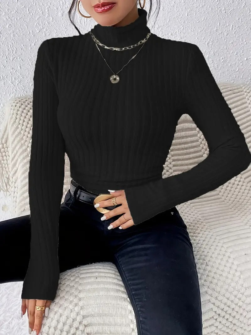 Damen Langarm Rollkragenpullover aus feinem Rippstrick ModeGeist