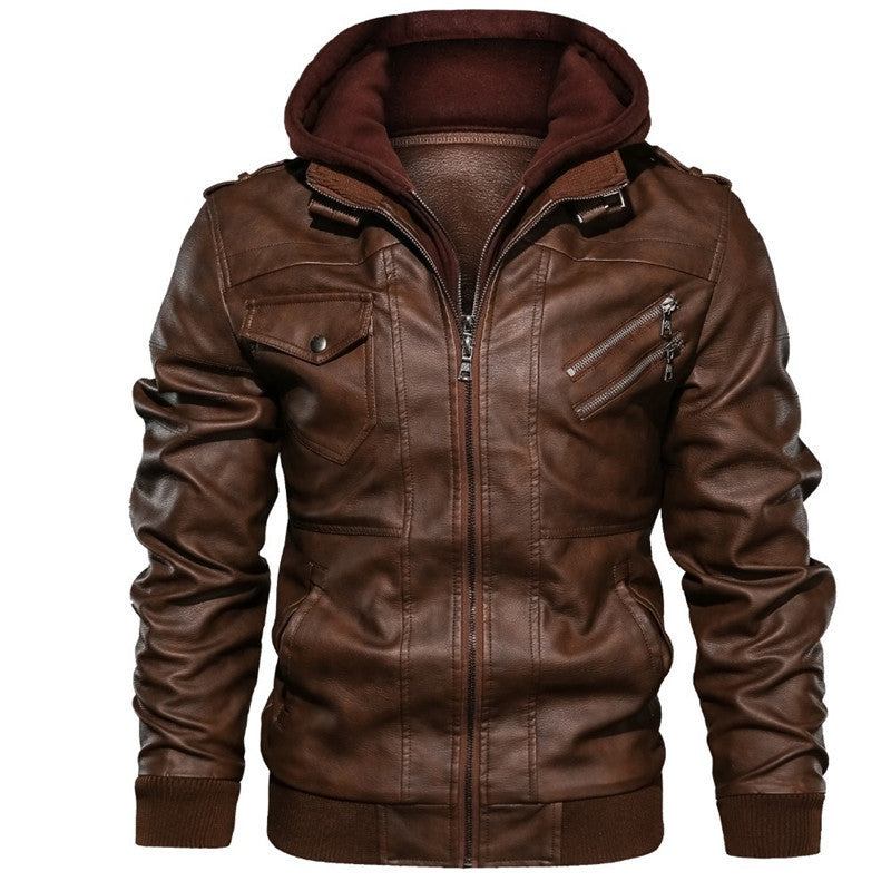 Herren Kunstlederjacke mit abnehmbarer Kapuze und stylischen Taschen ModeGeist