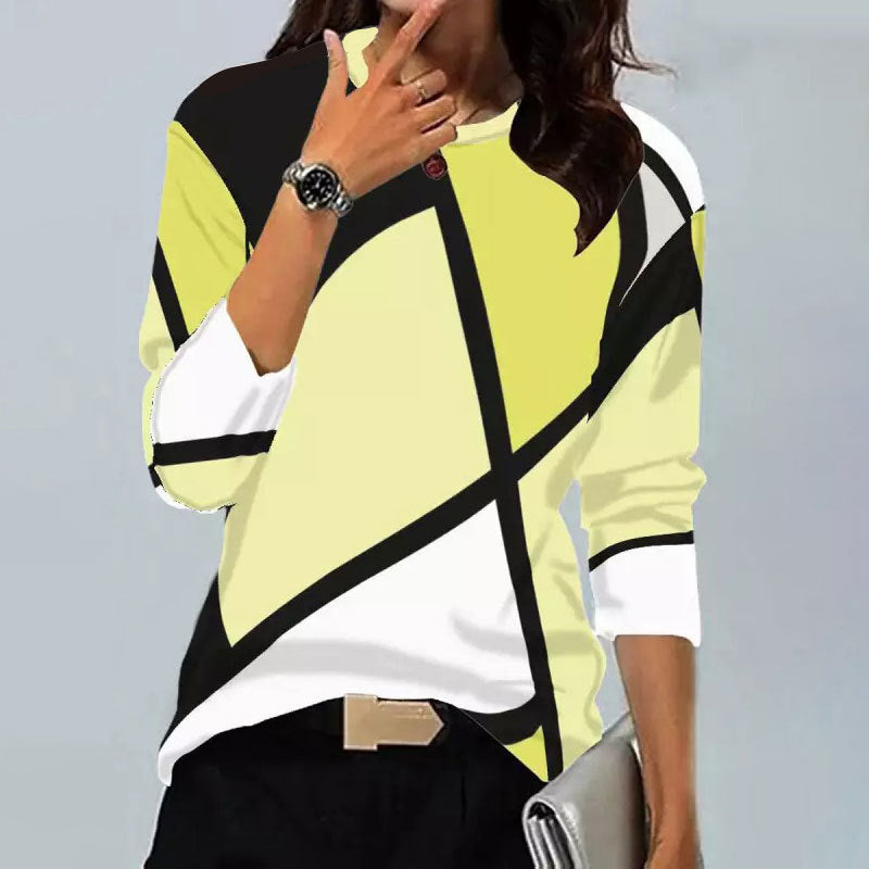 Modisches Vintage Langarmshirt mit geometrischem Muster und Rundhalsausschnitt von Fudus