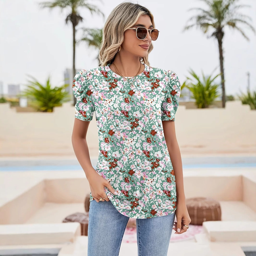 Blouse for women with puff sleeves and floral print by MODEGEIST