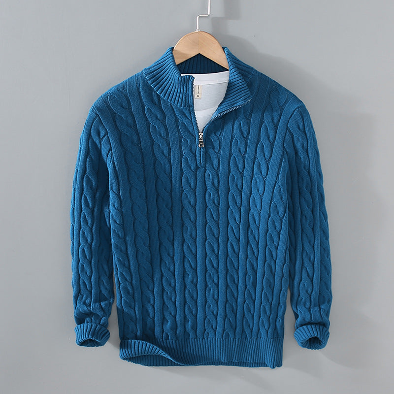 Herren-Baumwollpullover mit kurzem Zipper