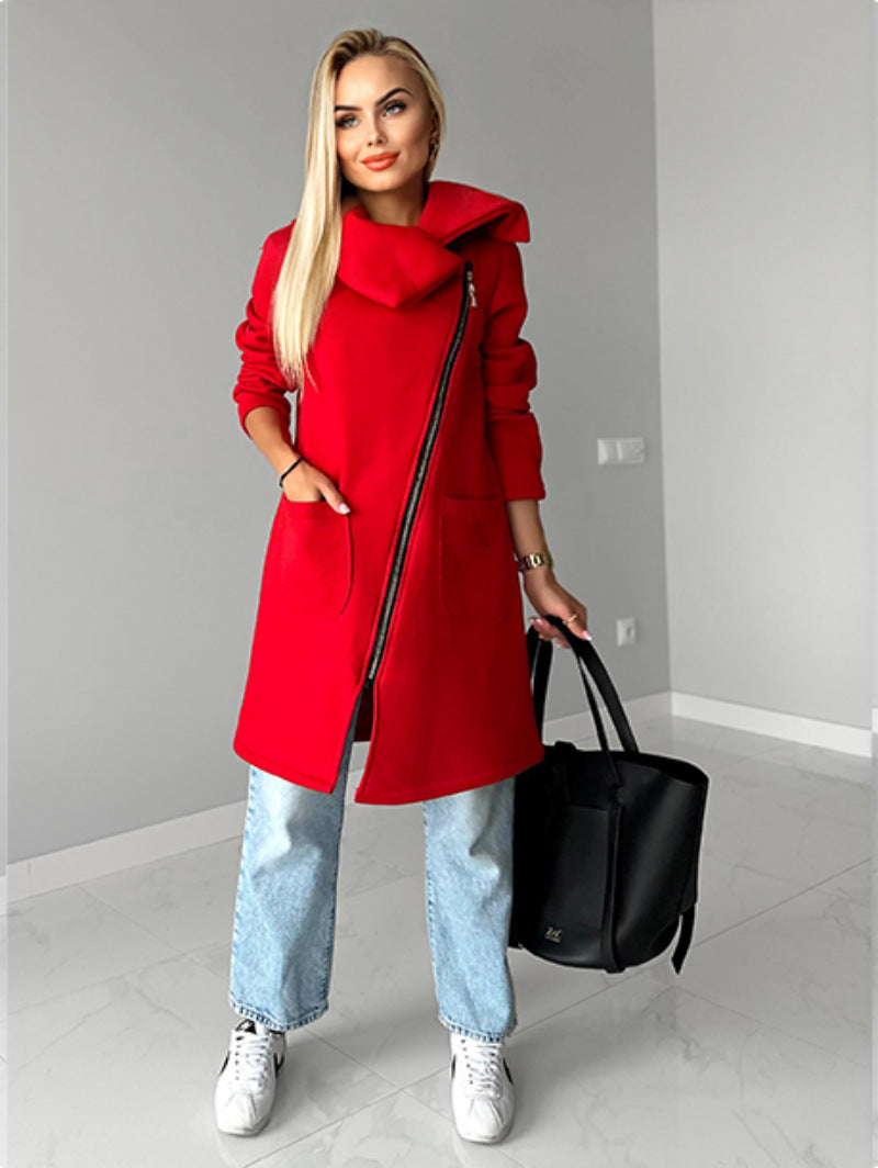 ModeGeist | Reißverschluss Revers Mid Length Fleece Sweatshirt Jacke