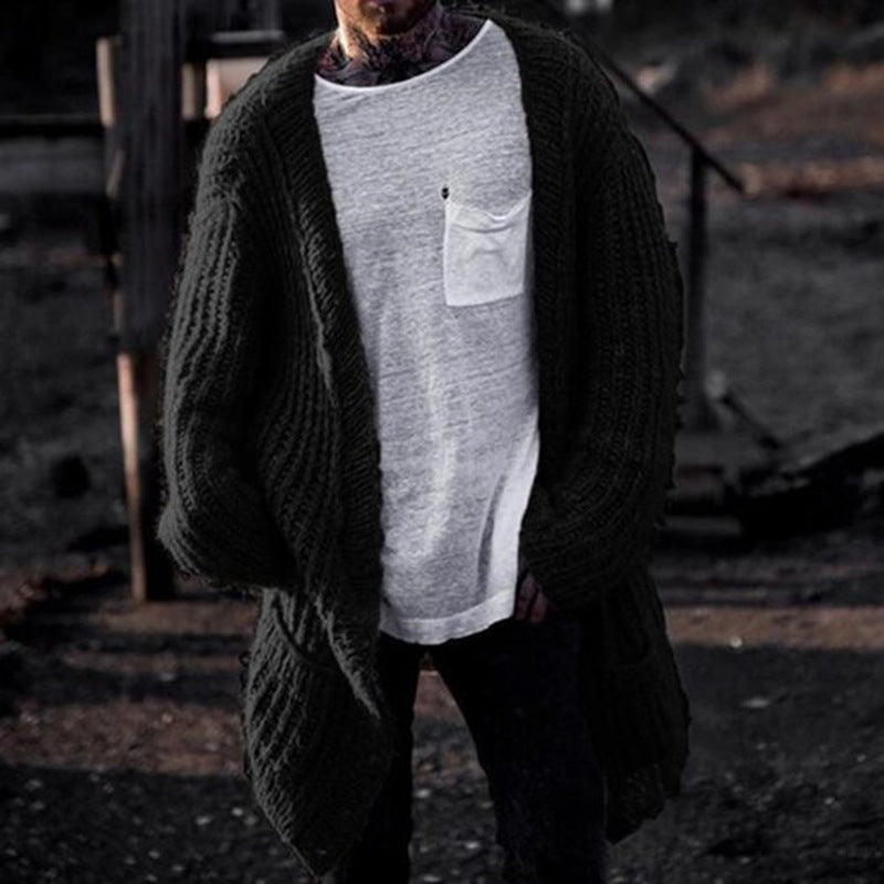 Herren Großer Strickcardigan mit tiefem Schnitt und strukturiertem Design ModeGeist