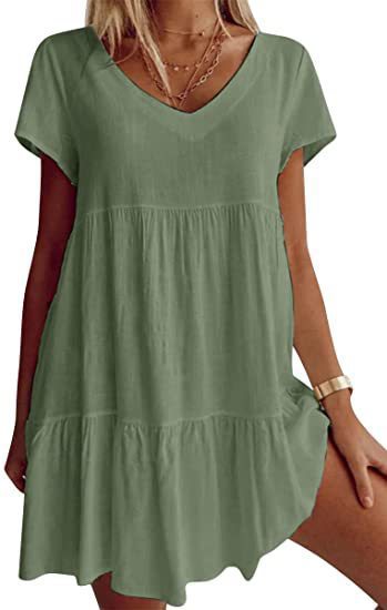 Leichtes Damen Sommerkleid mit V-Ausschnitt und weitem Rock, lässiger Style von MODEGEIST