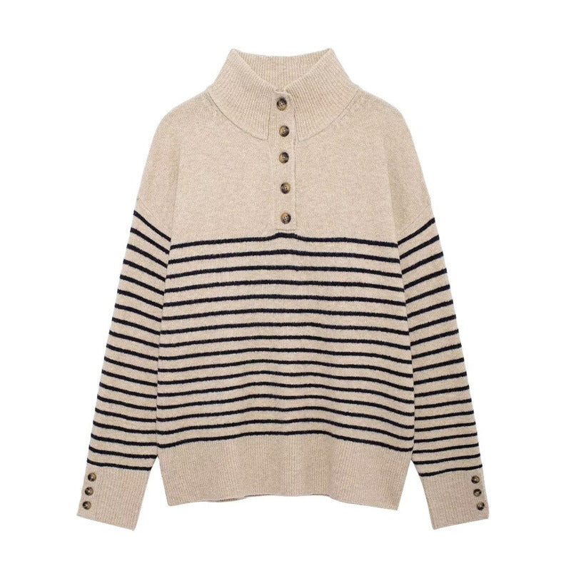 Damen Strickpullover mit hochgeschlossenem Kragen und Knopfdetails ModeGeist